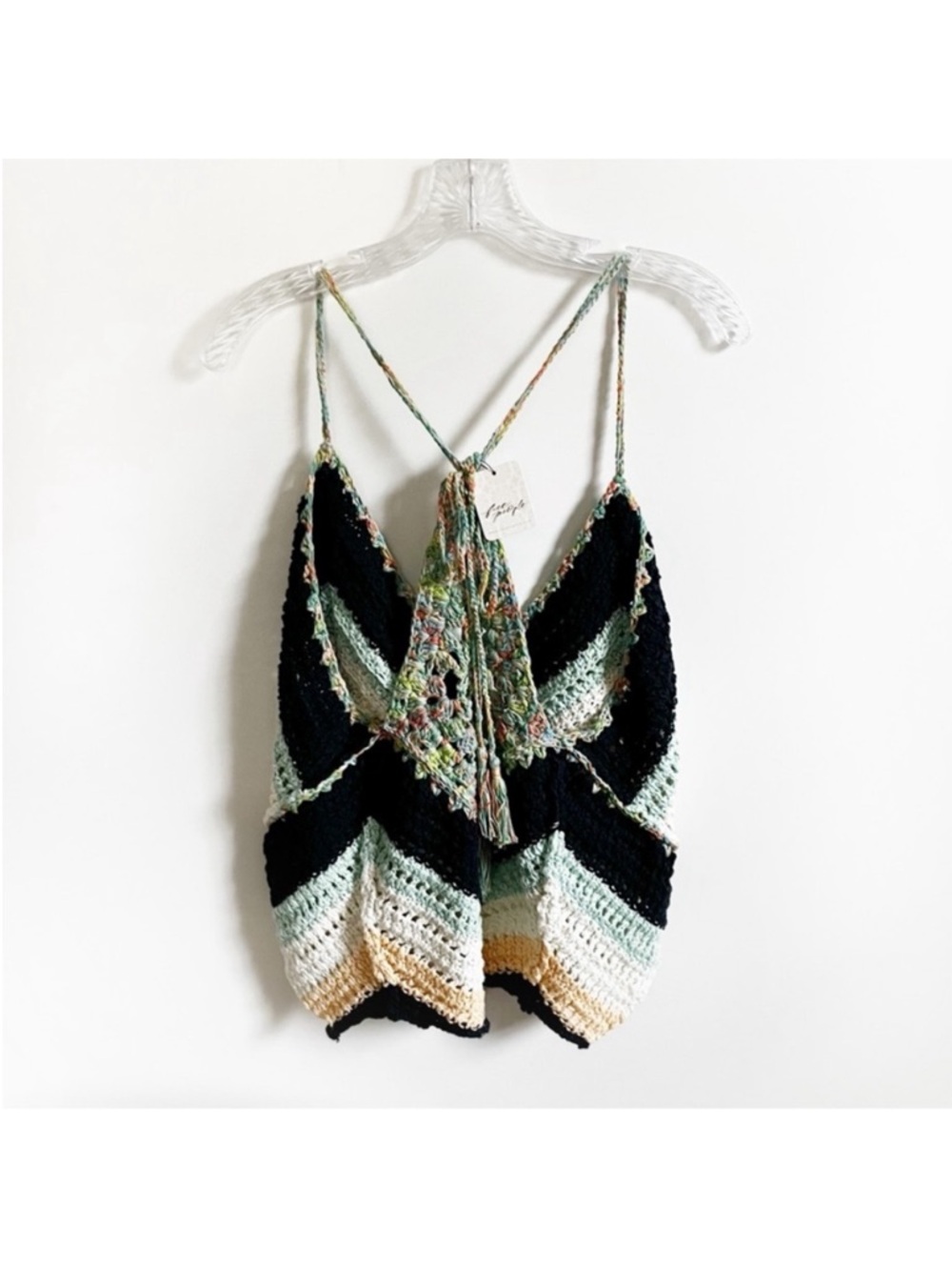 Free People Swim Up tank top blue green open knit sleeveless boho crochet - Picture 11 of 11